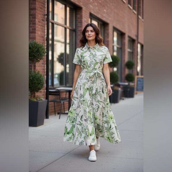 Zara Dresses & Skirts - Zara Green and Cream Floral Maxi Dress